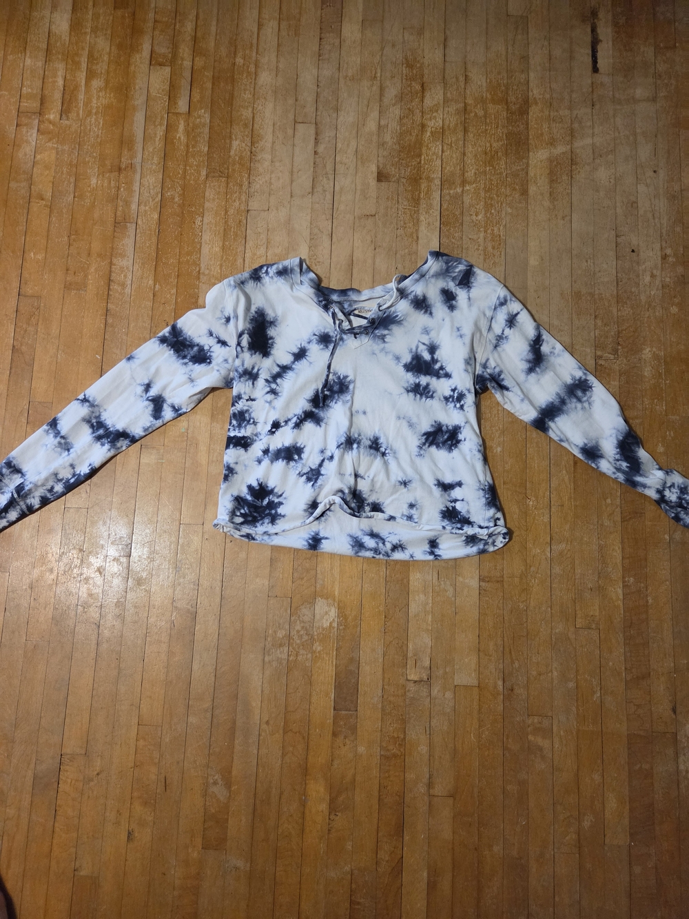 Hollister Navy & White Tie-Dye Long Sleeve Top